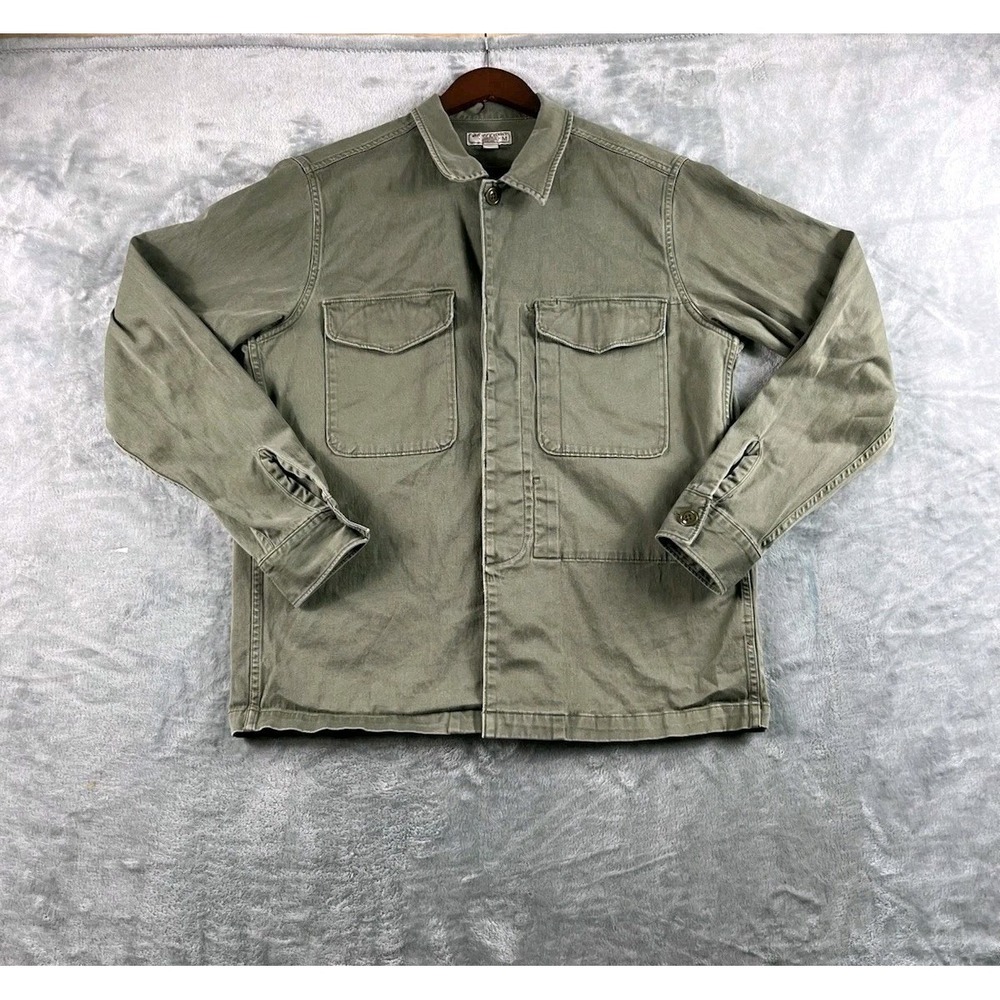 Wallace & Barnes Shirt Mens Medium Green Button Up Long Sleeve Military Utility
